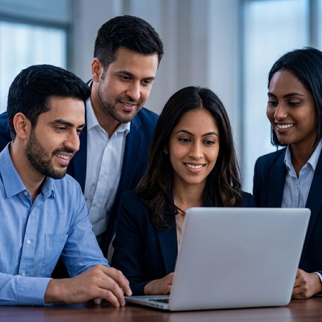 Business team around a laptop