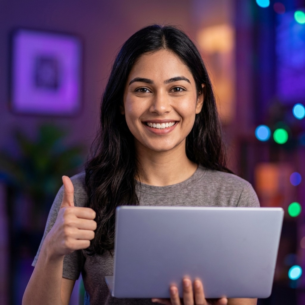 Learner holding a laptop